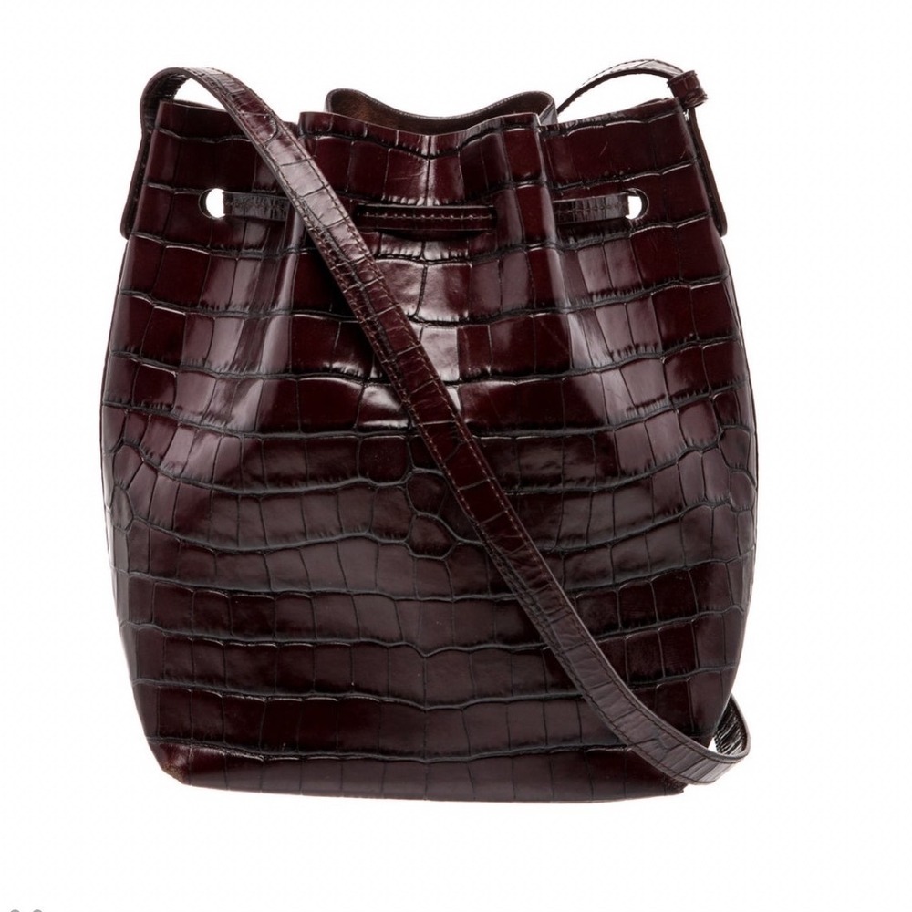 Mansur Gavriel Burgundy Bucket Bag $895 Shoulder Crossbody Rich Burgundy Croco